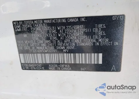 2012 Toyota Rav4 from USA, damaged, VIN 2T3ZF4DV5CW132741